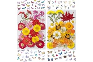 PWSAP 150PCS Pegatinas Transparentes de Flores Prensadas Secas y Mariposas, Hojas de Flores Secas Naturales para Moldes de Resina, Joyería, Manualidades, Jabón, Velas, uñas, Boda, Decoración