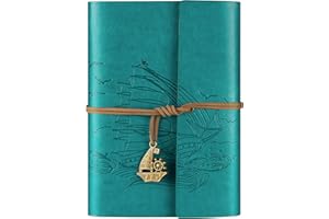 OMEYA Leather Notebook Journal, Travel Journal with 2 Pockets, Vintage Refillable Journal for Writing, Diary Journal for Women, Men, Girls and Boys, 100GSM Lined Paper, 160 Pages (Blue A6 12.9 x 18.5cm)