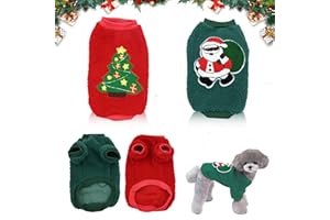 DURDIIY 2 Pcs Dog Costumes Dog Christmas Costume Winter Fleece Warm Puppy Jacket Pet Costume Printed with Santa Claus and Christmas tree patterns Cat onesie Pet clothes for Small Medium Dogs Cats (A-L)