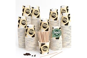 Horeca Collection MAXI PRODUCTS - 500 Unidades Vasos Café Desechables con Paletina - Vasos Cartón 250 cc - Vasos Desechables Catering - Vasos Café para Llevar - APTO BEBIDAS CALIENTES Y FRÍAS