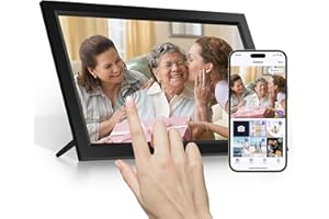 Cornice digitale Wi-Fi Tibuta da 15,6 pollici, touch screen IPS 1366 x 768, cornice elettronica, rotazione automatica, montaggio a parete, può visualizzare foto e video tramite APP