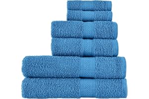 SweetNeedle Uso Diario Juego De Toallas De 6 Piezas, Azul Cian -2 Toallas De Baño 70X140 Cm, 2 Toallas De Mano 41X71 Cm, 2 Paño De Lavado 30X30 Cm - Algodón 100% Ringings, Peso Pesado Y Absorbente