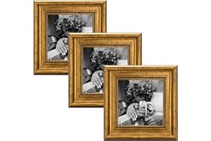 CABBEL Cornice portafoto 15x15 cm oro – Set da 3 – Cornice barocca in stile antico con vetro acrilico infrangibile – per foto, poster, certificati – elegante e decorativa