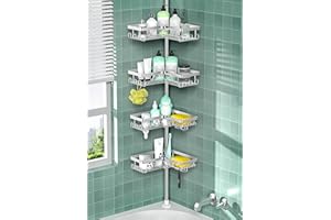 Cooeco Corner Shower Caddy,Height Adjustable Telescopic Shower Caddy from 25 to 114 inches, Rustproof Bathroom Shelf with 4 Baskets, No Drilling Silver