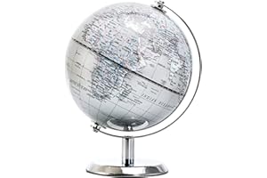 TOPGLOBE 14cm Globe Terrestre - Carte en Anglais - Mini Globe - Educatif/Géographie- Arc et Base en Acier Inoxydable