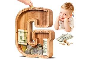 SummiDate Wooden Letter Money Box for Kids, Personalised Piggy Bank for Boys Girls Toddler, Alphabet G Money Banks| Coin Bank Birthday Gift for Kids|Children's Gift(Initial-G)