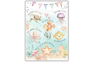 Mutzauber® Poster Affirmationsposter A4 A3 Kinderzimmer Jungen Mädchen Bilder Kinderzimmer Motivation Bär Tiere Kinder Kindergarten Wanddeko Babyzimmer Deko (A3 Wasserwelt)