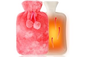 KULAMO Bolsa de Agua Caliente de 2L con Funda Super Suave con Pompones - Ideal para Calentar la Cama o Aliviar el Dolor de Espalda, Cuello, Hombros y el Dolor Menstrual - Funda Lavable y Desmontable