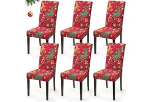 BALLADHOME Coprisedie con Schienale Natalizie 6 Pezzi Xmas Coprisedia Elasticizzato Fodere per Sedie da Pranzo Lavabile Coprisedia Decorativo Natalizio per Feste Hotel Ristorante (6 Pezzi, Rosso-Alce)