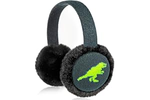 BTHRORO Nauszniki dla dzieci urocze nauszniki dinozaur regulowane dzianinowe ocieplacze na uszy miękkie pluszowe zimowe ciepłe nauszniki dla chłopców dziewcząt, Czarny, rozmiar uniwersalny