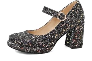 LROEY REOLY Scarpe Mary Jane da Donna con Tacco Largo, Pompe al Tallone Alto Punta Rotonda Gancio Orientabile Vestito Pumps con Plateau Semplici, Numero 33-44