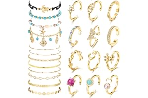 JeryWe 24PZ Cavigliera Anelli Punta Anelli Punta Bracciali alla Caviglia per Le Donne Cavigliere Evil Eye Carino Anelli Coda Aperta Regolabile Spiaggia di Estate Gioielli Piede