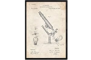 Nacnic Patent Poster with light microscopy. Sheet with old design patent in A3 size and vintage background