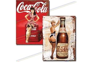 P&P HOMEWARE Set di 2 cartelli da bar COCA COLA + PEPSI PIN UP accessori da bar Bundle per casa pub o giardino bar targa da parete uomo grotta regalo metallo memorabilia bar Sign 20 cm x 15 cm