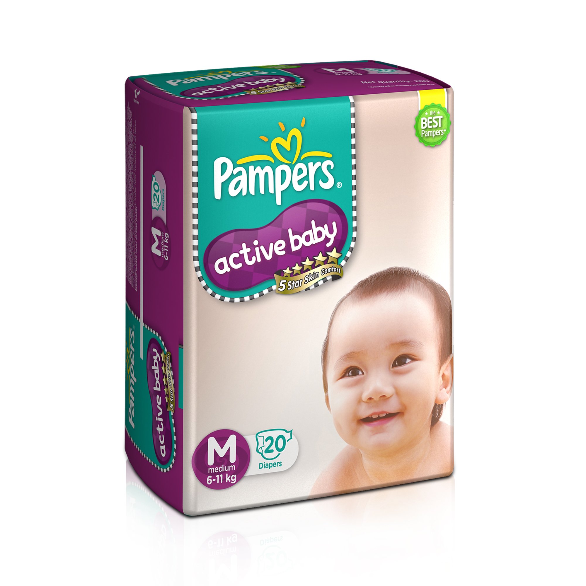 Pampers Active Baby Diapers, New Born, Extra Small, (NB, XS) size, 144