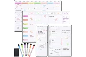 POPRUN Magnetic Calendar Whiteboard for Fridge, A3 Family Weekly & Monthly Planner, Daily Meal Planner Board, To Do List, Dry Erase Fridge Calendar Board Kit Monday to Sunday with 6 Markers (4 Pack)