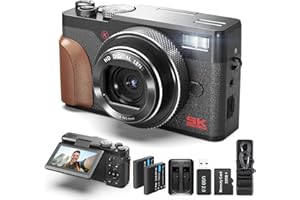 NBD Cámara Digital de 64MP con Capacidad de Vlogging en 5K, Pantalla Plegable de 180°, Zoom de 18X - Cámara Compacta Point-and-Shoot para Principiantes, Incluye Tarjeta SD de 32GB y 2 Baterías (Negro)