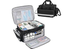 Jamiukro Trousse d'urgence Vide pour infirmière, Grande Sac de Médecine, Portable Sac médical de Voyage, Organisateur de Pilule pour Travail, Voiture, Maison, Bureau, Voyages (Noir)