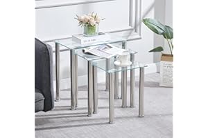 TRESBIEN Glass Nest of Tables, set of 3 Tables Side Nesting End Coffee Lamp Table Modern Sets for Home Office Living Room (Clear Glass, Rectangle (1-Pack))