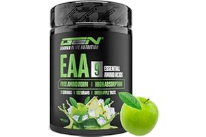 GEN GERMAN ELITE NUTRITION Poudre d’EAA 532 g (38 portions) - Les 9 acides aminés essentiels incl. histidine & BCAA - Formule Human Code - Végane - Très bonne solubilité - Boisson d’acides aminés rafraîchissante (Green Apple)