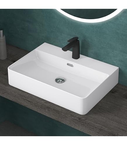 Lavabo 60x40 Bianco Lavabo Appoggio Ceramica Yellowshop 60x40cm - Design Moderno Bianco Per Bagno Modello Soul Soul Yellowshop