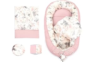 TOTSY BABY Reducteur de lit Bebe 90x50 cm Gaufré Coton - Cocon, cale, nid Ergonomique en 5 Parties avec Couverture Rose Sauvage Rose Sale