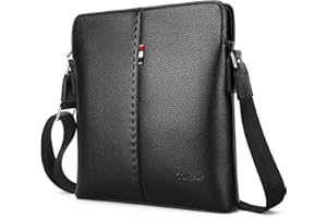 YumSur Sac à Bandoulière Sacoche Homme, IPAD Sac Bandoulière en Cuir Souple Véritable Business Élégant Besaces Grand Sac à dos Sac de Messager Sangle Réglable,Noir
