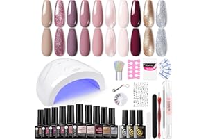 ‎UR SUGAR UR SUGAR UV Nagellack Set mit UV Lampe 48W, Gel Nagellacks Nagellack Starterset mit Base und Top Matte Coat Nudefarben Rose Gellack Nägel Nagelstudio Set 32PCS
