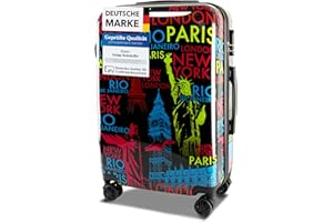 Xonic Design Reisekoffer - Hartschalen-Koffer mit 360° Leichtlauf-Rollen - hochwertiger Trolley mit Zahlenschloss Polycarbonat in M-L-XL oder Set (Neon Cities, M)
