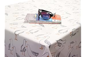 JOLEE FABRICS Seagulls Wipe Clean Oilcloth Tablecloth - Table Protector For Any Table Size Or Shape - Hygienic, Waterproof, Durable (Natural Seagulls, 132cm x 200cm)