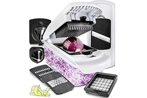 FULLSTAR Taglia Verdure Mandolina per Verdure Affetta Verdure - Multifunzione Tritatutto Affettatrice Manuale - Tagliaverdure Frutta Cipolla Patate Cubetti Julienne Grattugia (Compatto 6-in-1 Bianco)