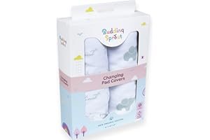 BUDDING SPROUT Housses en coton bio ultra doux pour tapis à langer (pack de 2). Elles s'adaptent aux tapis de taille standard de 40x81 cm (16" x 32"), elles sont disponibles en deux modèles unisexes