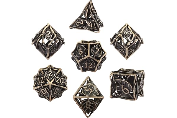 SIQUK 7 Pièces Jeu de Dés DND, Dés Polyédriques Creux Dés Métal D4/D6/D8/D10/D12/D20/D% Dice pour Donjons et Dragons RPG D&D (Bronze Antique)