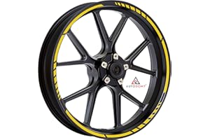 Autodomy Pack 6 Units Wheel Rim Stickers Desing Sport | Complete set for 2 Motorcycle Wheel Stripes 15" to 19" Resistant Rain and UV | Motorbike Stickers Yellow