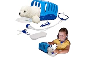 My Little Vet Basket - Baby Seal Set from Deluxebase, Plush Seal Toy Doctors Set with Pet Carrier, Stethoscope, Syringe, Tray & Vet Accessories - Pretend Play Doctor Kit for Kids