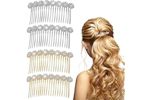 VIN BEAUTY 4 Pcs Rhinestone Hair Combs, Rhinestone Comb for Women Hair, Rhinestone Flower Hair Side Combs, Bling Hair Clips, Hair Clips for Women, Wedding Hair Comb Bridal Jewelry Hair Clips(Silver&Gold)