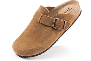 FITORY Damskie chodaki wsuwane buty ziemniaczane skórzane klapki z zamszową wkładką korkową rozmiar 6-11