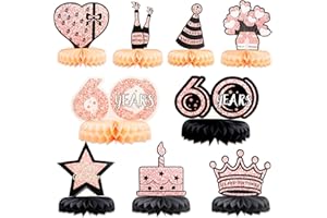 VAIAV Geburtstag Dekoration Frau 60. Bienenwabe Mittelstück Jahre Party Dekorationen Geburtstag Party Zubehör Tischdekorationen Papier Dekorationen mit Tortendeko für Männer und Frauen(10 Stück)