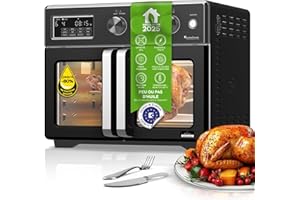 TURBOTRONIC BY Z-LINE TurboTronic Mini four, four à air chaud 4 en 1 et friteuse à air chaud, version XXL 32 L, y compris tournebroche et de nombreux accessoires, plaque de cuisson, déshydrateur à partir de 25 °C & grill