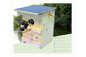 Christophorus-Werkstätten Nistkasten für den Star aus Kiefernholz | Artspezifisch und nach NABU-Vorgaben in Handarbeit gefertigt | Wasserfeste Abdeckung | Nisthilfe | Vogelhaus | Made in Germany