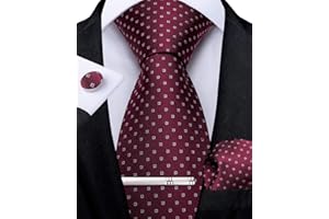 DiBanGu Herren Krawatte Set Seide Gestreift Karierte Krawatte mit Einstecktuch Manschettenknöpfe Krawattenklammer Set für Hochzeit Formell