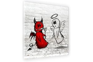 URBO ART – HOME DESIGN Crédence de cuisine en verre - 70x70 cm - Protection contre les éclaboussures - Derrière plaque de cuisson - Image sur verre - Motif: Ange et diable