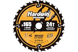 Hardwin 165mm Circular Saw Blade 24T, 165 x 20mm TCT Carbide Tipped ATB Teeth for Wood, Optimized for Cordless Saws, Fast Clean Cut for Softwood, Hardwood & Plywood, Compatible with Makita & DeWalt