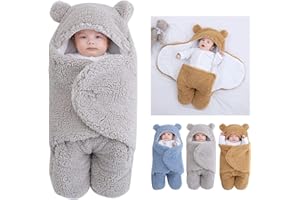 HAOKAINI Copertina con cappuccio per neonato, modello sacco a pelo con fasciatura, in caldo pile per l'inverno,coperta con gambe, a maglia, per passeggino, per bebè di 3-6 mesi