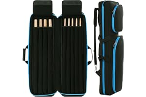 HOMBYS 4x5 Pool Cue Case Holds 4 Butts & 5 Shafts, Billiard Stick Carrying Case Pool Stick Bag with Large Capacity Accessories Pockets (Black with Blue, Large-33.5"x3.54"x7.68")