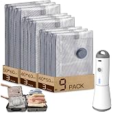 Vacbird Clothes Vacuum Bags with Cordless Electric Vacuum Pump, 9 Vacuum Bags for Clothes (3 Small, 3 Medium, 3 Large), Space