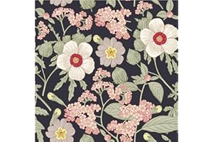 TULTOAP Carta da parati autoadesiva con fiori nero vintage, motivo floreale, Armadio di Cucina Muro Tavolo Porta Scrivania Carta da Parati Fiore nero Carta Adesiva(40 x 600 cm)