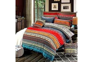 LOUSSIESD Set copripiumino bohémien, set di biancheria da letto esotica, per letto singolo, di poliestere, con 1 federa per cuscino, con cerniera, colorato, 2 pezzi