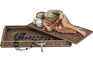 BC BUILDCLASSIC BC Catholic Sleeping St.Joseph Statue, with Case Base, Patron Saint Religious Figure Gift, Holder for Rosary, Inspirational Home Decor 8.8 Inches L, Handmade by Buildclassic (Full Color)