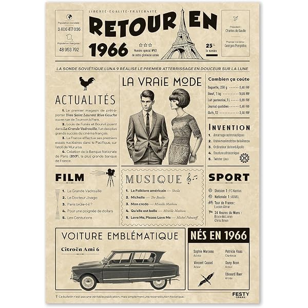 T-Shirt "J849" Édition Limitée 1966 - Idée Cadeau Anniversaire 50 Ans - Motif Graphique Noir - Neuf Avec étiquette